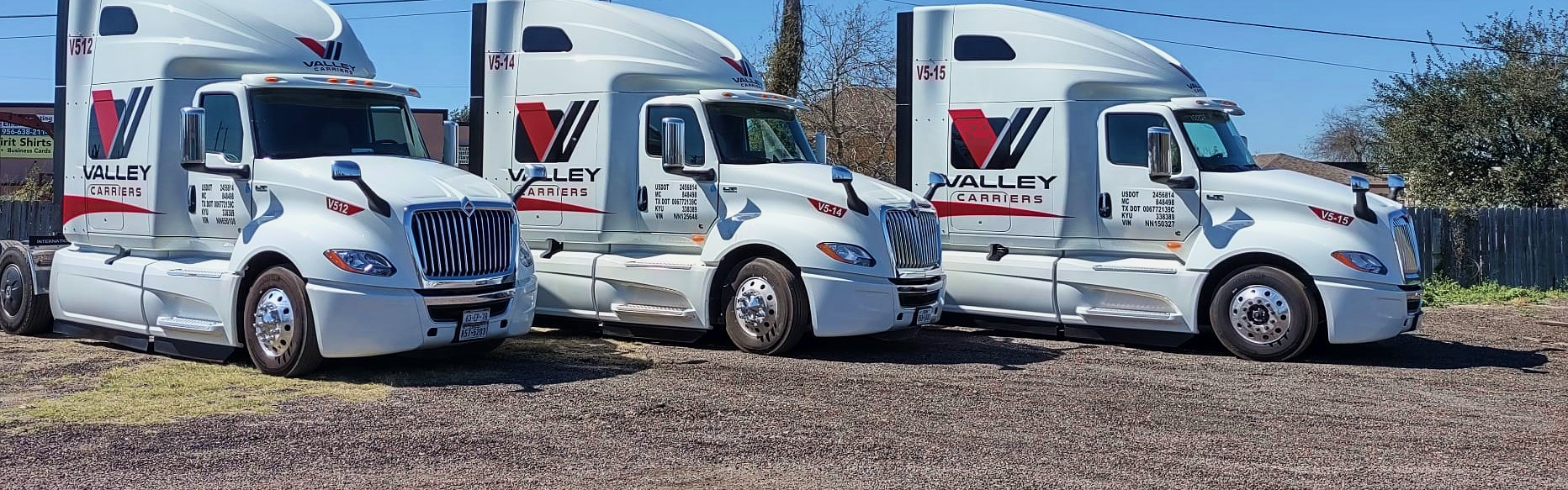 Valley Carriers tractors lined up at the yard in the Rio Grande Valley